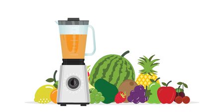 Fruit Juice Squeezer or Blender Kitchen Appliance with group of fruits isolated on white background.vector illustration.のイラスト素材