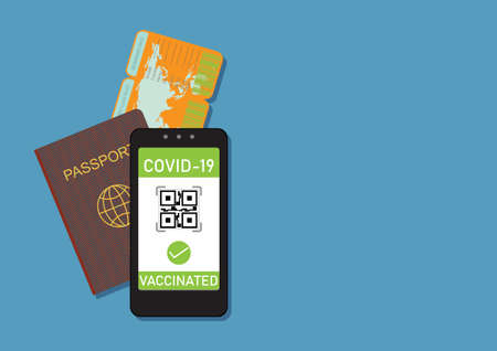 Valid digital vaccination in health passport mobile phone app, person allowed to travel, COVID-19,...