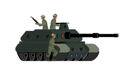 Soldiers on fighter tank isolated on white background, Vector illustration.のイラスト素材