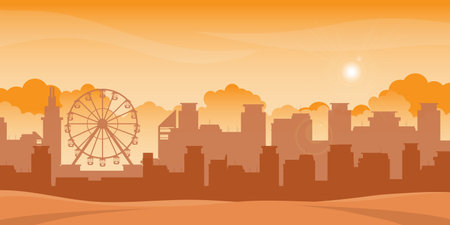 Heat waves with strong sunlight cover the city. Hot summer day, climate change conceptual vector illustration.のイラスト素材