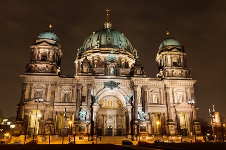Berliner Dom (Berlin Cathedral) at night, Berlin, Germany, Europeの写真素材