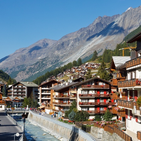 Zermatt, Switzerland, the famous ski resort town in the Swiss Alps at the base of the Matterhorn.の写真素材