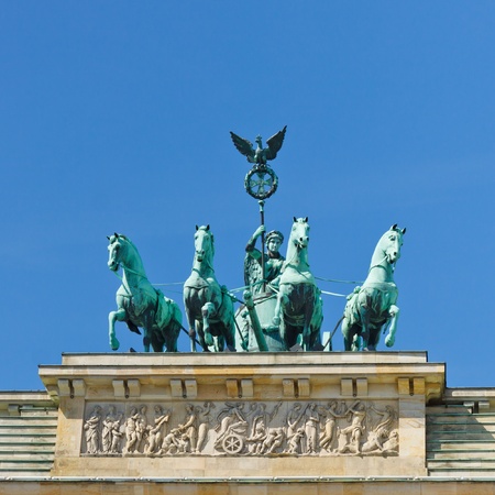 The Quadriga on the Brandenburger Tor (Brandenburg Gate) is one of the most famous landmarks in Berlin, Germany.のeditorial素材