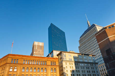 Morning scene in Boston, Massachusetts. Historic and modern buildings illuminated by warm morning light.のeditorial素材