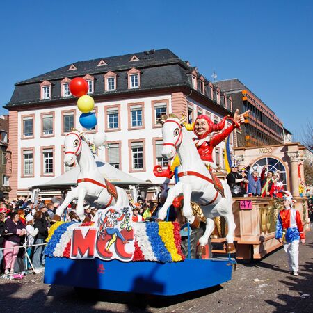 MAINZ, GERMANY - MARCH 7: The Rose Monday Parade (Rosenmontagszug) moves through the city March 7, 2011 in Mainz, Germany. It is the culmination of the annual carnival season.のeditorial素材