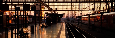 Platform at Frankfurt Hauptbahnhof (Central Station) at Sunset.