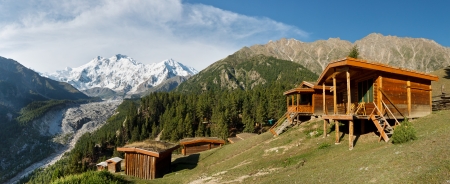 Nanga Parbat and Fairy Meadows Panorama. The world's ninth highest peak seen from the idyllic Fairy Meadows, Pakistan.のeditorial素材
