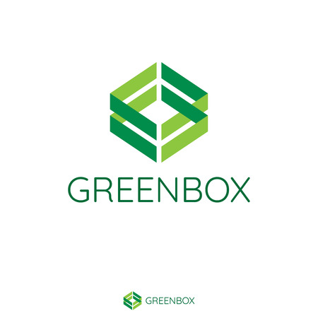 Abstract double green arrow make box shape. Template with flat style for healthy, vegan, medical product or services brand.のイラスト素材