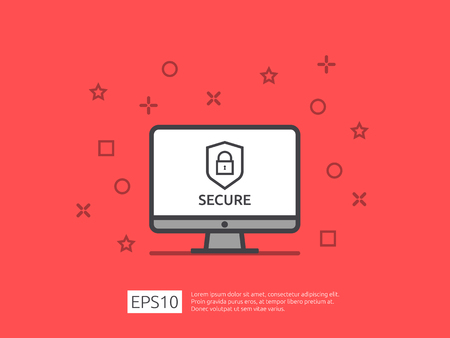 Computer shield line icon, Privacy Data protection and Internet VPN Security Concept vector illustration.のイラスト素材