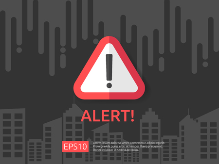 attention exclamation warning alert mark symbol sign with cloud and building background. internet security business Concept design vector illustration.のイラスト素材