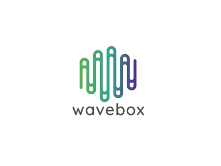 Illustration of a green audio signal wave with wavebox lettering on a white background