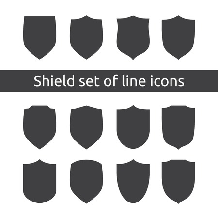 shield logo symbol icon set with outline line style. vector illustration template concept for security, VPN, protection, verified, warranty.のイラスト素材
