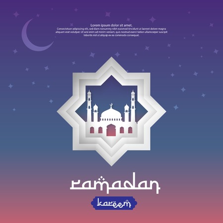 Ramadan Kareem islamic greeting card design with 3D dome mosque element in paper cut style. background Vector illustration.のイラスト素材