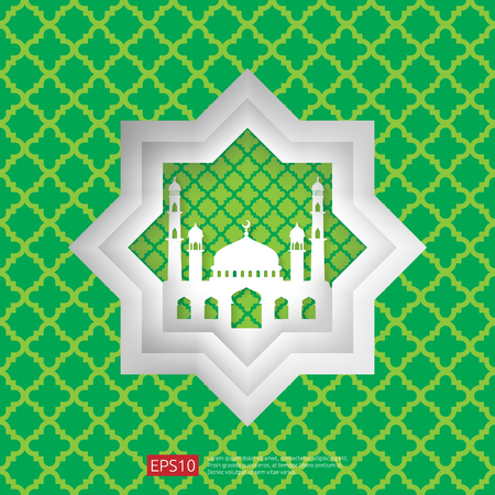 Ramadan Kareem islamic greeting card design with 3D dome mosque element in paper cut style. background Vector illustration.のイラスト素材