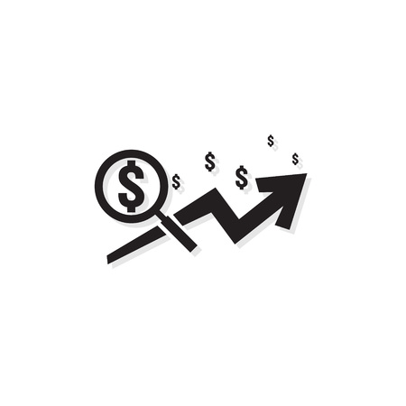 dollar increase revenue icon. Money symbol with arrow stretching. Business finance cost sale symbol. salary payment rising up. outline vector illustration.のイラスト素材