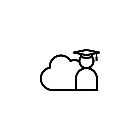 E-learning line icon. Online internet education symbol. graduation cap with cloud concept. digital graduate business sign. logo for web site, mobile app, UI, infographic. Isolated vector illustrationのイラスト素材