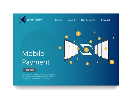 internet online mobile payment service concept. business money purchasing. shopping transaction method. electronic digital fund transfer. phone finance app technology. flat style web landing page.のイラスト素材