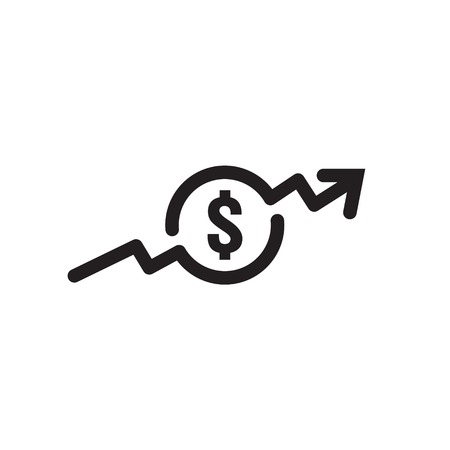 dollar rate increase icon. Money symbol with stretching arrow up. rising prices. Business cost sale icon. cash salary increase. investment growth. vector illustrationのイラスト素材