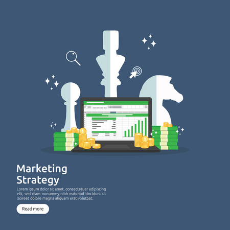 marketing strategy, business finance analysis audit with graphs charts. Return on investment ROI concept. increase profit stretching rising up. banner template illustrationのイラスト素材