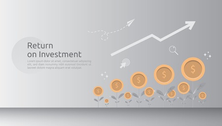 return investment ROI or growth business finance concept. increase profit stretching rising up. flat style vector illustration of market data analytics, strategic management, financial planning.のイラスト素材