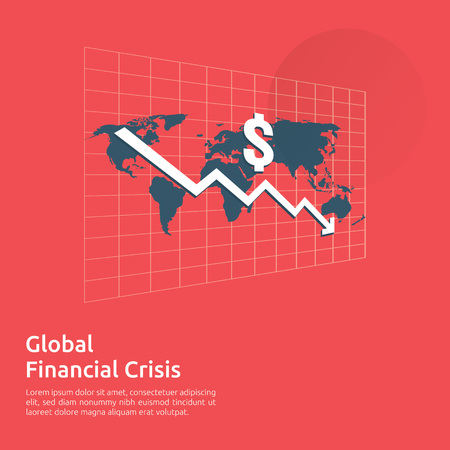 business finance crisis concept. money fall down with arrow decrease symbol. economy stretching rising drop, global lost bankrupt. cost declining reduction or loss of income. vector illustration.のイラスト素材