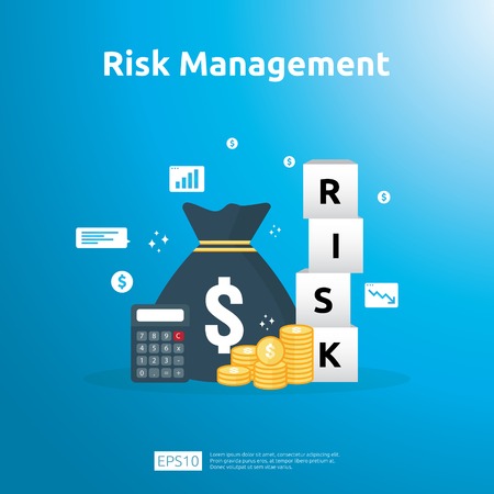 Risk Management and financial identifying. evaluating and challenge in business prevent protect. company performance analysis concept. Idea of business and market in flat design vector illustration.のイラスト素材