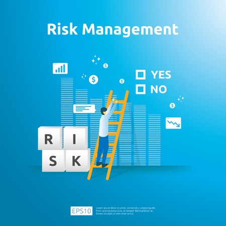 Risk Management and financial identifying. evaluating and challenge in business prevent protect. company performance analysis concept. Idea of business and market in flat design vector illustration.のイラスト素材