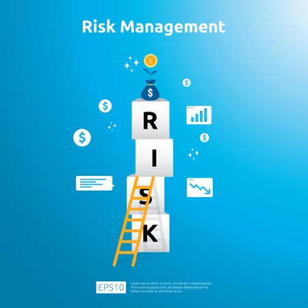 Risk Management and financial identifying. evaluating and challenge in business prevent protect. company performance analysis concept. Idea of business and market in flat design vector illustration.のイラスト素材