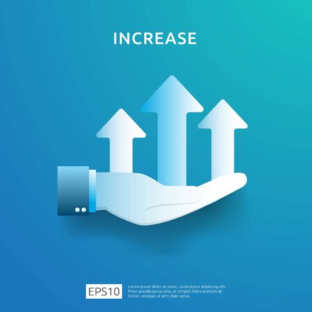 business chart on hand. income salary rate increase. graphic growth margin revenue. Finance performance of return on investment ROI concept with arrow element. flat style design vector illustrationのイラスト素材