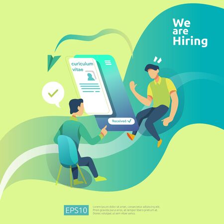 online recruitment and Job hiring concept with people character. agency interview select a resume process for social media template, web landing page, banner, presentation. Vector illustration.のイラスト素材