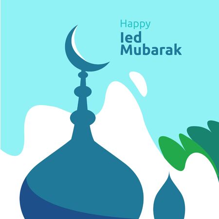 Happy eid mubarak or ramadan greeting with people character. islamic design illustration concept for template for web landing page, social, poster, ad, promotion, print media, banner or presentationのイラスト素材
