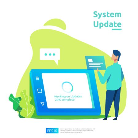 update progress concept of operation system, data synchronize process and installation program. illustration web landing page template, banner, presentation, UI, poster, ad, promotion or print media.のイラスト素材