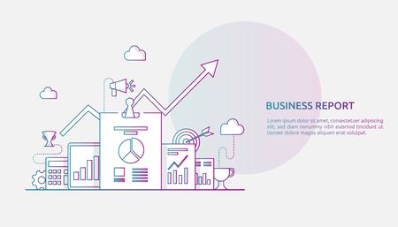 chart document data report concept for business statistics, investment analysis, planning research and finance audit accounting with paper sheet, hands, magnifier, paperwork, charts, graphs elementのイラスト素材
