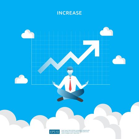 business management concept with sitting and meditating. stress relief, problem solving mindfulness thinking. Businessman doing yoga concept of meditation. flat vector illustration.のイラスト素材