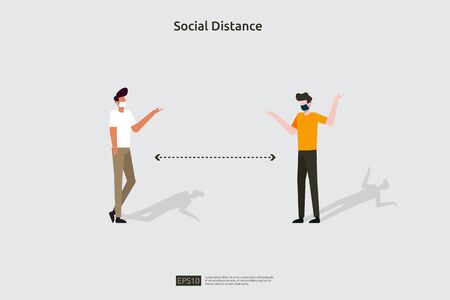 Social distancing prevention illustration concept. protect from COVID-19 coronavirus outbreak spreading. keep 1-2 meter distance space between people. flat style vectorのイラスト素材