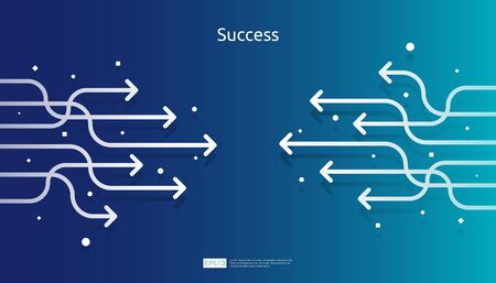 line arrow direction for vision, business growth, teamwork leader and success concept. blue background for presentation or web banner template. finance digital goal vector illustrationのイラスト素材