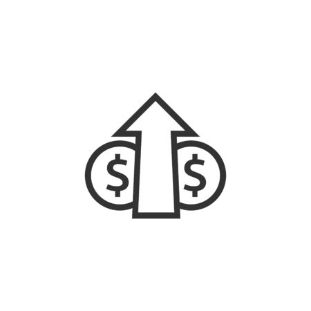 dollar rate increase icon. Money symbol with stretching arrow up. rising prices. Business cost sale icon. cash salary increase. investment growth. vector illustrationのイラスト素材