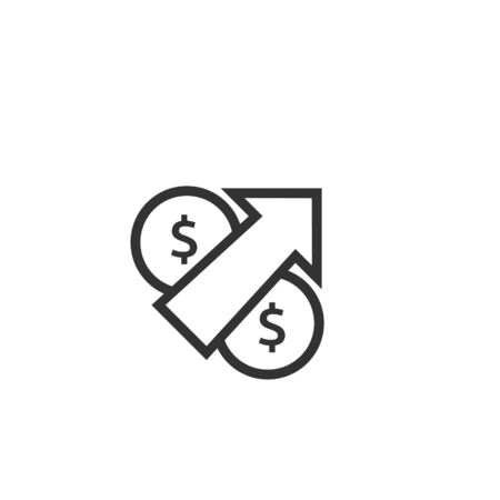 dollar rate increase icon. Money symbol with stretching arrow up. rising prices. Business cost sale icon. cash salary increase. investment growth. vector illustrationのイラスト素材