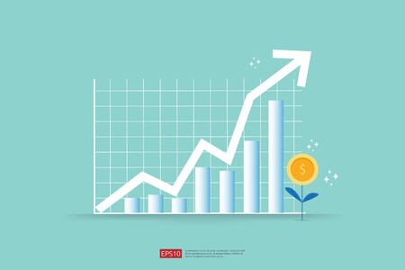Increase profit sales diagram. business chart growth in flat style design. increasing graph investment revenue with line arrow vector illustration concept to successのイラスト素材