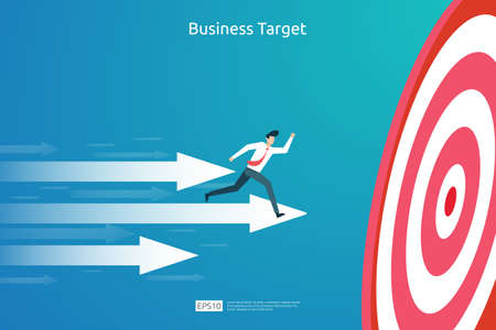 pointing the marketing business target concept for planning and management finance. strategy achievement to reach the success goal. Flat design style illustration vector with businessman characterのイラスト素材