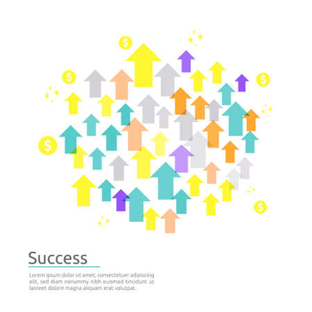 business arrow up concept to success. Finance level growth vision stretching rising up. banner flat style vector illustration. Return on investment ROI. chart increase profitのイラスト素材