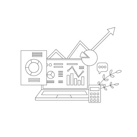 business growth arrows to success. Finance stretching rising up. Return on investment ROI concept. data report graph element and chart increase profit document on screen flat style vector illustrationのイラスト素材