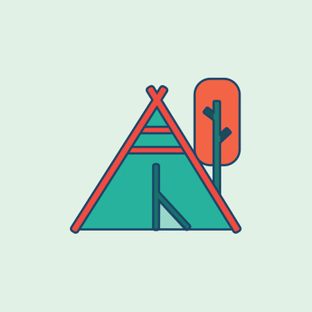tent and tree Colored Filled line icon vector illustrationのイラスト素材