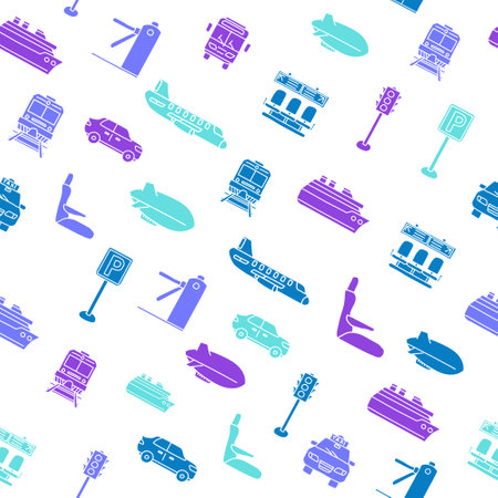 transportation seamless pattern doodle sketch style. silhouette isolated on white background simple ink hand drawn Vector illustrationのイラスト素材