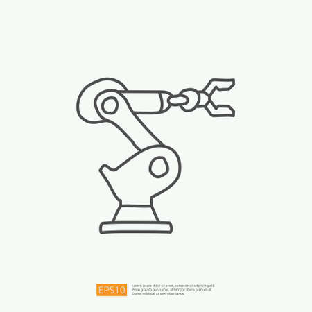 industrial robot arm machine doodle icon. engineering related doodle concept symbol sign. stroke line vector illustrationのイラスト素材