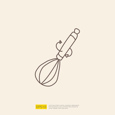 hand mix whisking doodle icon for cooking concept. stroke line sign symbol vector illustrationのイラスト素材