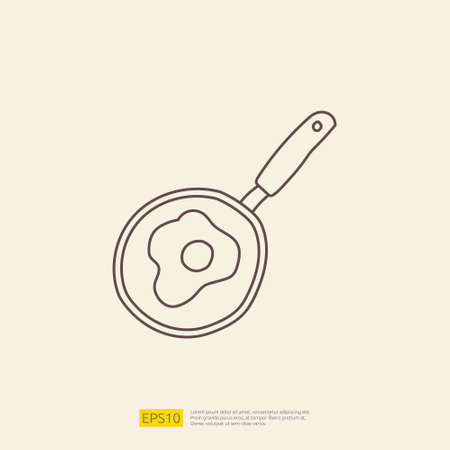 cooking pan doodle icon for cooking concept. stroke line sign symbol vector illustrationのイラスト素材