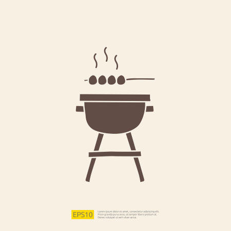 bbq grill doodle icon for cooking concept. Solid glyph sign symbol vector illustrationのイラスト素材