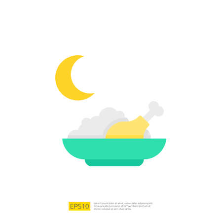 early breakfast or sahoor meal for Muslim and Ramadan theme concept. Vector illustrationのイラスト素材
