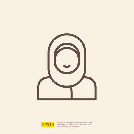 woman avatar with hijab line icon for Muslim and Ramadan theme concept. Vector illustrationのイラスト素材